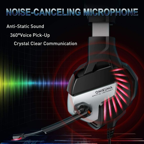 Onikuma Gaming Headphone Headset For K5 Pro LED Light Noise Cancellation Red