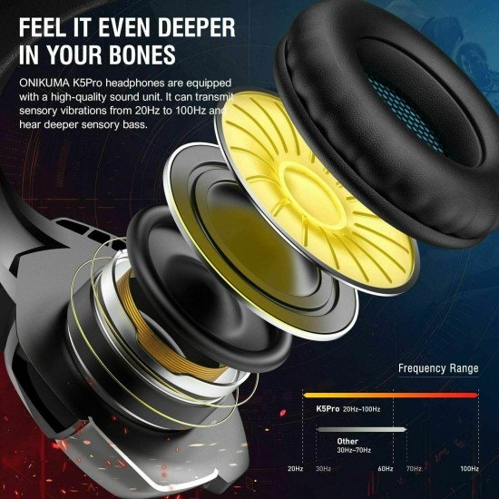 Onikuma Gaming Headphone Headset For K5 Pro LED Light Noise Cancellation Red