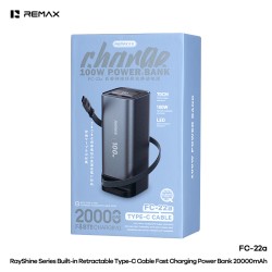 REMAX 100W Type-c telescopic cable fast charging power bank 20000mAh FC-22 black REMAX 100W Type-c telescopic cable fast charging power bank 20000mAh FC-22 black