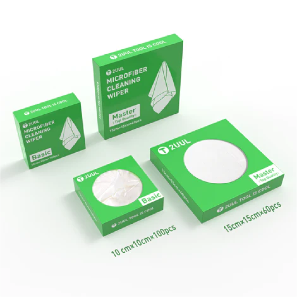 2UUL microfiber cleaning wipers, 10cm by 10cm, supplied in a pack of 100