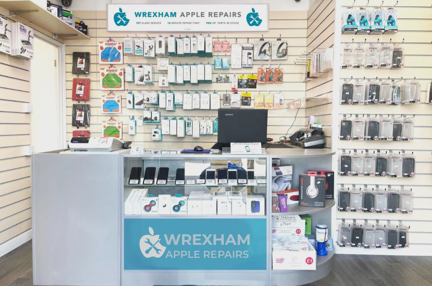 Wrexham Apple Repairs shop counter and accessories display